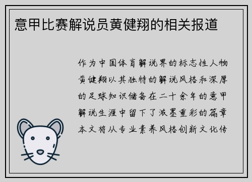 意甲比赛解说员黄健翔的相关报道